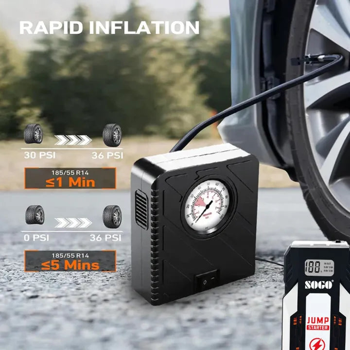 Sogo - Battery Jump Starter With Air Compressor - 6000Mah